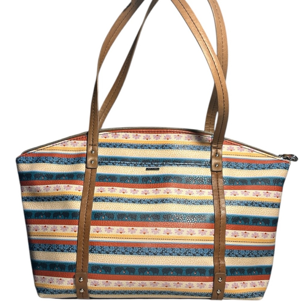 RELIC Blue Stripes of Elephants & flowers Tote Bag
